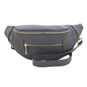 Damska torebka nerka skórzana z kieszenią - Szara ciemna 141780193 - Saszetka