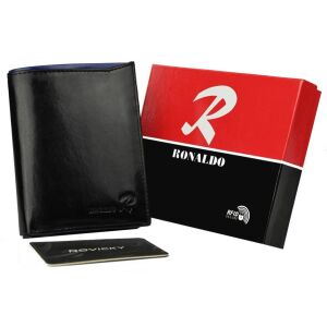 Összecsukható, függőleges férfi pénztárca fényes természetes bőrből - Ronaldo 141780775 - Férfi pénztárca
