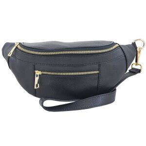 Damska torebka nerka skórzana z kieszenią - Czarna 141790013 - Saszetka