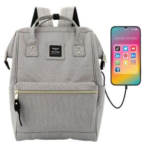 Szürke, nagy méretű női hátizsák USB porttal és laptoptartó zsebbel - Himawari
