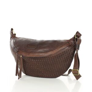 Duża torebka nerka półksiężyc skóra pleciona - MARCO MAZZINI czekoladowy brąz 142641359 - Opatrunek dodatkowy
