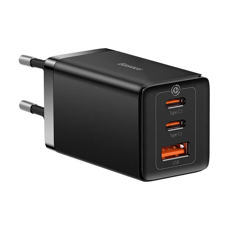 Incarcator de retea Baseus GaN5 Pro, 2 porturi USB C si un port USB, Cablu USB C la USB C, 65W, Negru (CCGP120201)
