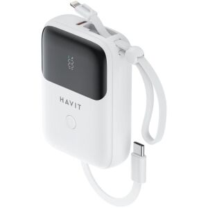 Havit PB5215 Powerbank integrált kábellel Lightning / Type-C / 10000mAh 22,5W - Fehér (PB5215) 141830896 - Havit
