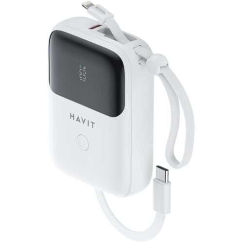 Havit PB5215 Powerbank integrált kábellel Lightning / Type-C / 10000mAh 22,5W - Fehér (PB5215) 141830896