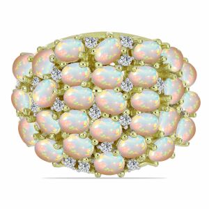 Arannyal Bevont Ezüst Gyűrű Etiópiai Opállal és Fehér Topázzal, Y60658/54 141858746 - Női kiegészítő