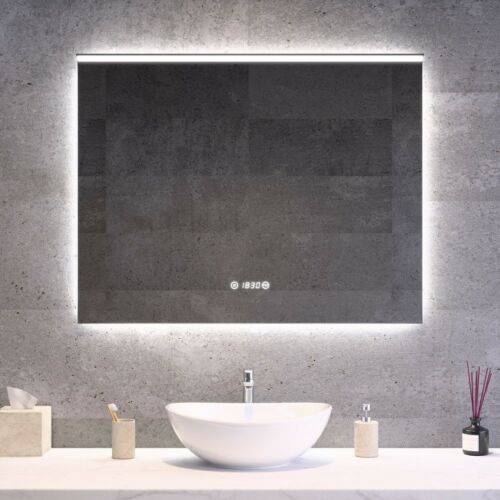 Fekvő fürdőszobai LED tükör 90x70cm | Bluetooth - Páramentesítő - Óra - Fényerő és színhőmérséklet szabályozás | Welland Litrum 141860251