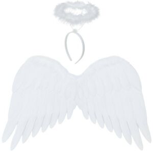 RUHHY Angyalszárny és Halo Szett, fehér tollszárnyak és glória fejpánt - Ruhhy