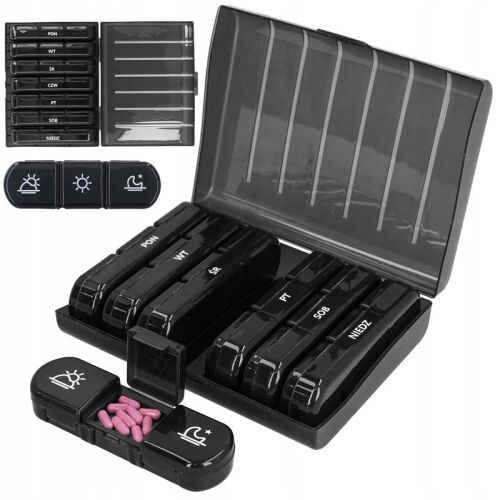 Heti gyógyszer és vitaminrendező 7 napos rendszer, napi 3 rekesszel, kompakt kivitel