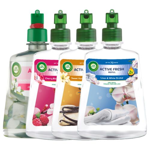 Air Wick Active Fresh utántöltő csomag Jázmin, Cseresznyevirág, Vanília és Vászon illatokkal