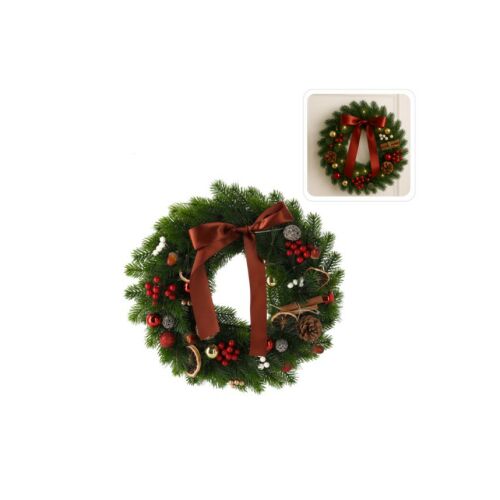 LED-es karácsonyi koszorú / kopogtató 40 cm dekorációval - elemes működésű 141895680