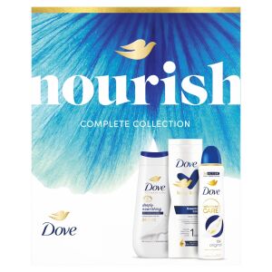 Комплект за подарък Dove Nourish Complete Collection, включващ душ гел, лосион и дезодорант. - Dove