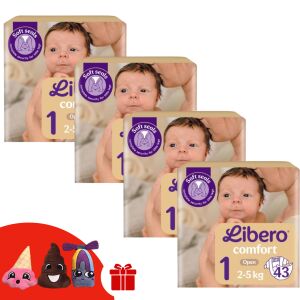 Libero Comfort Newborn Пелени Размер 1, пакет от 172 броя с безплатни кукли за пръсти - Libero