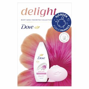 Dove Delight Gift Set with body wash, soap, and shower puff - Dove