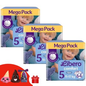 Libero Comfort Mega Pack Size 5 (11-17kg) Diapers with Finger Puppets Gift - Diaper Bag and Diaper