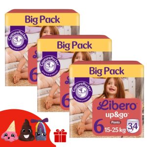 Libero Up&Go Junior Größe 6 (15-25kg) Windeln Großpackung mit Fingerpuppen Geschenk - Windeln