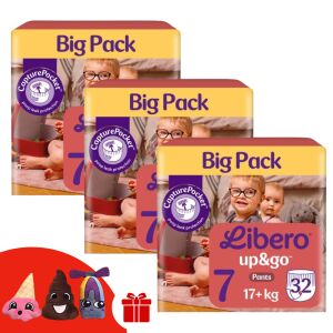 Libero Up&Go Größe 7 (17+ kg) Windeln Großpackung mit Fingerpuppen Geschenk - Wickeltasche und Windeln
