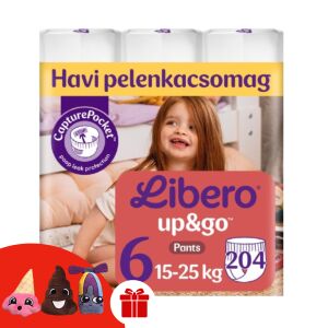 Libero Up&Go Junior Rozmiar 6 (15-25kg) 204 sztuki Pieluchomajtki + 3 Pacynki na palce w prezencie - Libero
