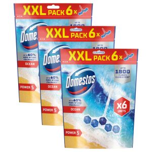 Domestos Power 5 Ocean WC-Reiniger Blöcke, XXL 6er Pack - Toilettenerfrischer