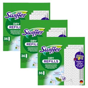 Swiffer Sweeper Dry Refills, 3 packs of 36 count, for floor cleaning - Household wipes