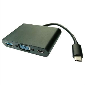 Value USB 3.1 C apa - VGA anya + USB3.0 A anya + USB C anya Adapter Fekete 141946418 - VGA átalakító