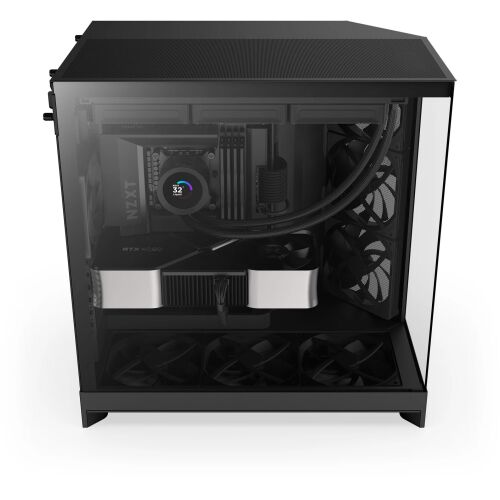 NZXT H9 Flow Fekete PC Ház beépített alkatrészekkel, ferde nézet