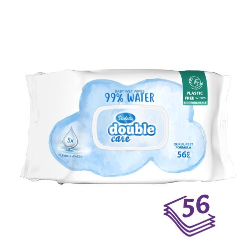 Violeta Double Care popsitörlő 56 db, 99% víztartalommal
