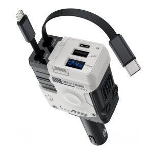 Univerzális autós gyorstöltő 66W – 4 az 1-ben töltő, kihúzható kábelek, USB, Type-C és iPhone csatlakozóval, intelligens védelemmel (BBJH) 141950639 - Autós töltő