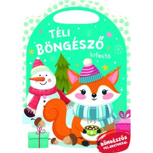 Téli böngésző kifestő obálka omaľovánky so snehuliakom a líškou - Brožúry s aktivitami, maľovánky