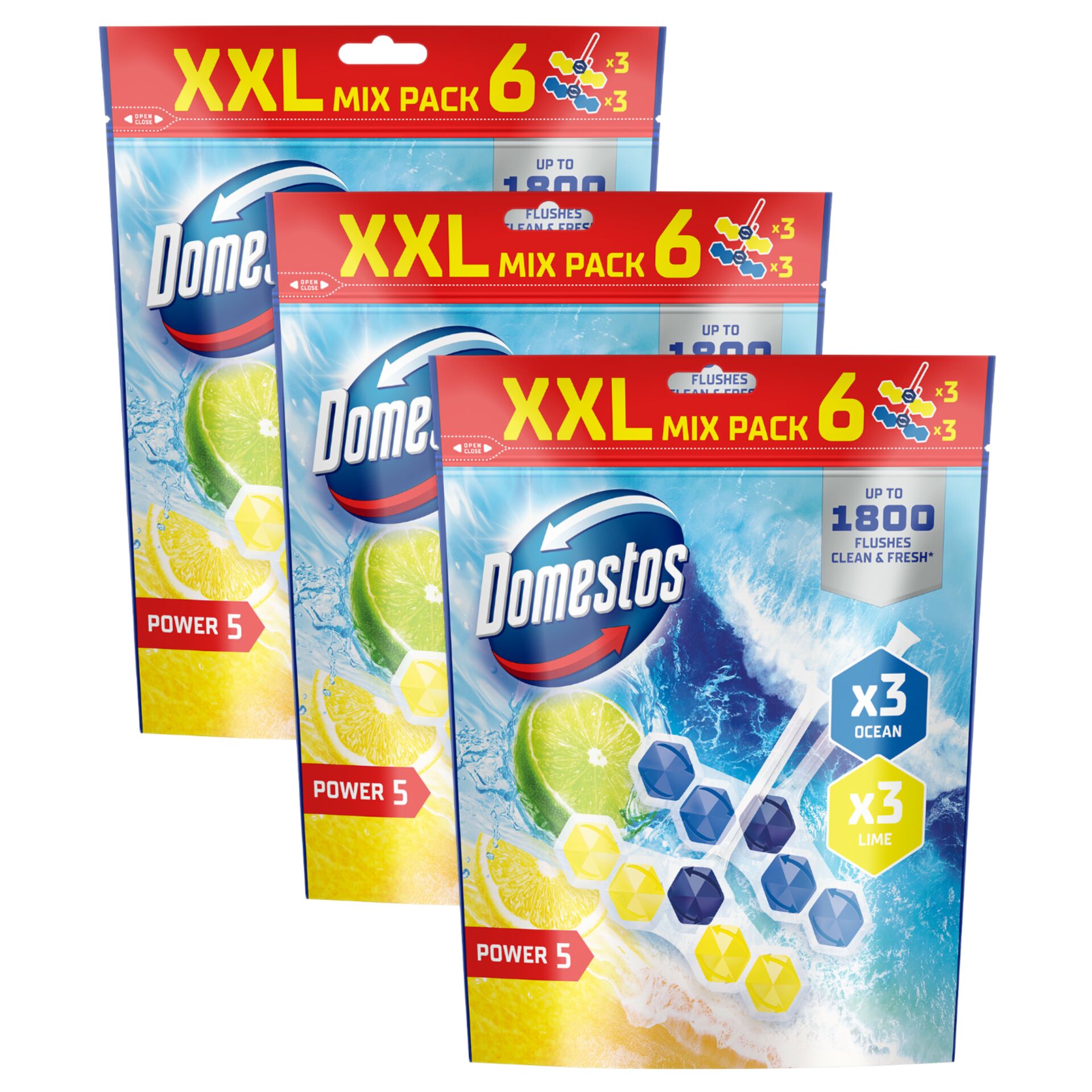 E-shop Domestos Power5 WC osviežujúci blok mix vápno &amp;amp; oceán (18x50g)