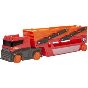 Hot Wheels Mega Hauler kamion játékszer, piros és szürke autó szállító - Mattel