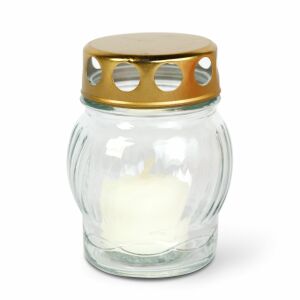 BEWELLO fehér üveg mécses arany fedéllel, temetői gyertya - Mécses