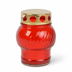 BEWELLO piros üveg temetői mécses arany fedéllel - Mécses