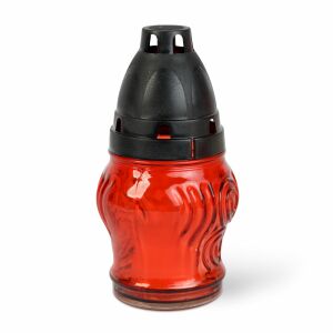 BEWELLO piros temetői mécses fekete kupakkal, kegyeleti gyertya - Mécses