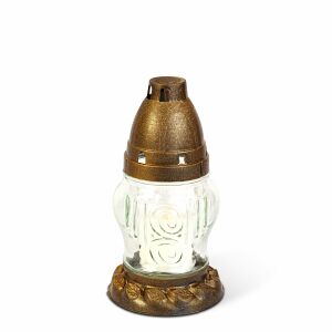 BEWELLO fehér üveg mécses antik arany fedővel, temetői mécses - Mécses