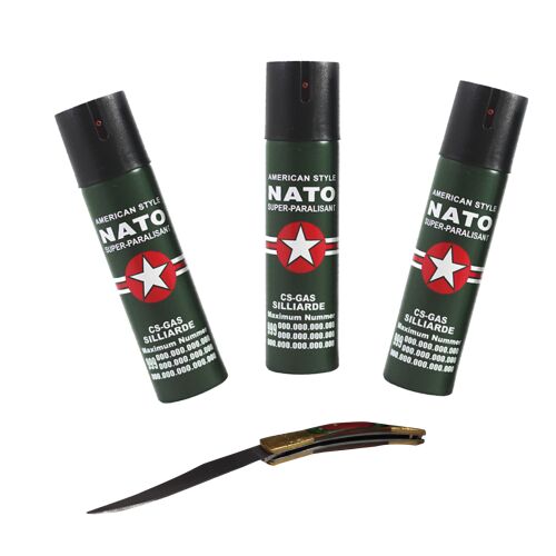 3 NATO Selbstverteidigungssprays mit spanischem Taschenmesser Modell