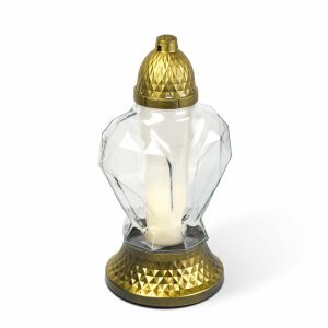 BEWELLO temetői üveg mécses fekete és arany antik műanyag kupakkal, 31 cm - Mécses