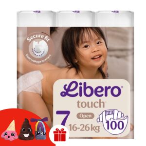 Scutece Libero Touch Junior Mărimea 7 (16-26kg) 100 bucăți cu marionete de deget - Libero