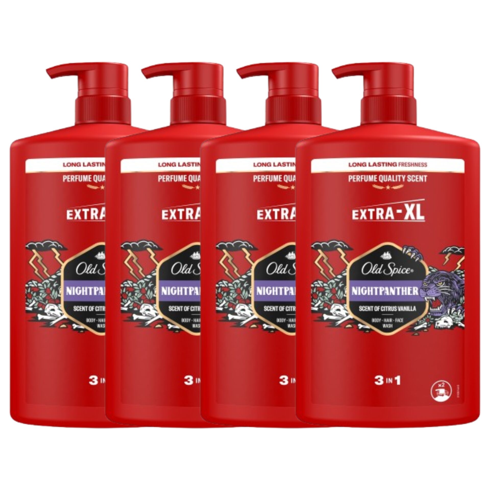 E-shop Old Spice Night Panther 3v1 Pánsky šampón a sprchový gél 4x1000ml