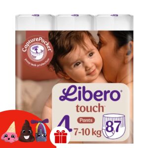Libero Touch Maxi Größe 4 (7-10kg) Windeln, 87 Stück mit Fingerpuppen Geschenk - Libero Windeln