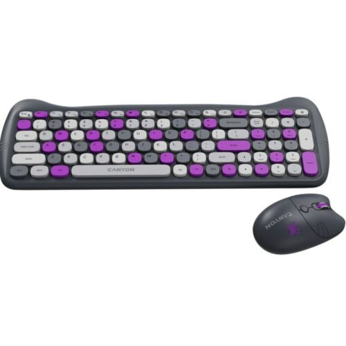 Set tastatura si mouse fara fir Canyon, HSET-W6 Kitty Edition, violet