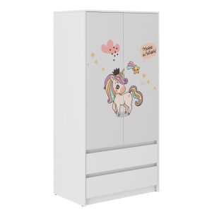 Gardróbszekrény B9 Szivárvány Unikornis ruhásszekrény 2 ajtóval és 2 fiókkal gyerekszobába - Gyerek szekrény