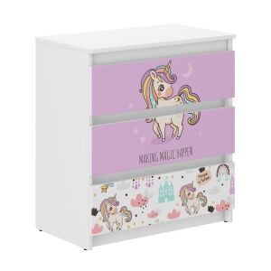 Komód 3 fiókos - R3 rózsaszín unikornis