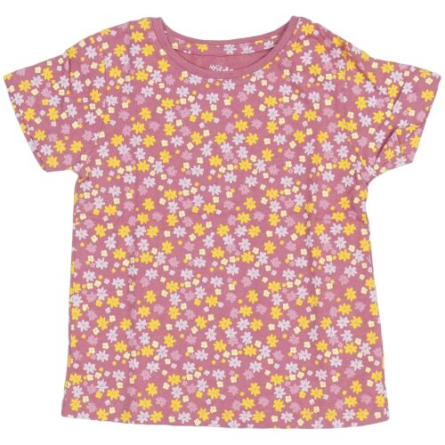 Tricou de fete M&Co. roz cu imprimeu floral, mărimea 110. Top de vară din bumbac pentru fete.