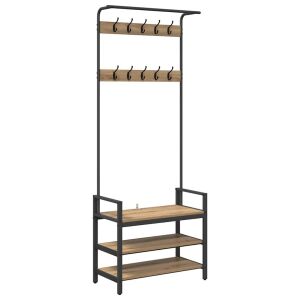 Cuier cu rafturi stejar artizanal 75 x 34 x 184 cm Material lemnos 142044060 - Seturi mobilier de hol