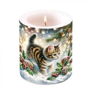Karácsonyi cicás átvilágítós gyertya - 8x7,5 cm - Cute cat in the snow 142048663 - Gyertya