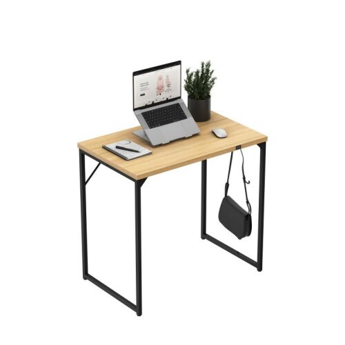 Íróasztal, acélszerkezet, kompakt méret, 80x50 cm tölgyfa 142053740