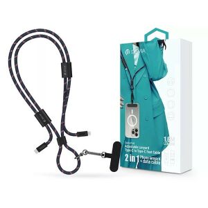 Devia ST124974 Cable Pro5 Woven 1,6m 60W PD Type-C - Type-C kék adat- és töltőkábel + nyakpánt 142054175 - USB kábel