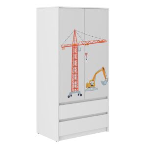 B9 Gyerekszoba Gardrób daru és kotrógép mintával, 2 ajtós és 2 fiókos - Gyerek szekrény