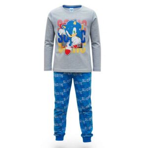Pijama Sonic the Hedgehog pentru copii, marimea 4-5 ani, bluza gri cu maneca lunga si pantaloni albastri - Sonic Pijamale pentru copii, cămăși de noapte