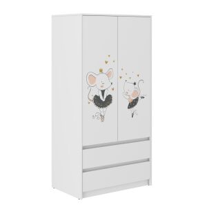 B9 Gyerekszoba Szekrény Egérke Mintával, 2 Ajtós, 2 Fiókos, Fehér - Gyerek szekrény